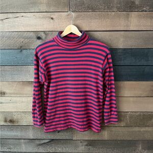 Vintage L.L. Bean Red & Navy Striped Turtleneck Top 90s USA Made